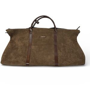 Brand New NWT Mens Brown Faux Suede Leather Large Weekender Bag Zip Top Travel